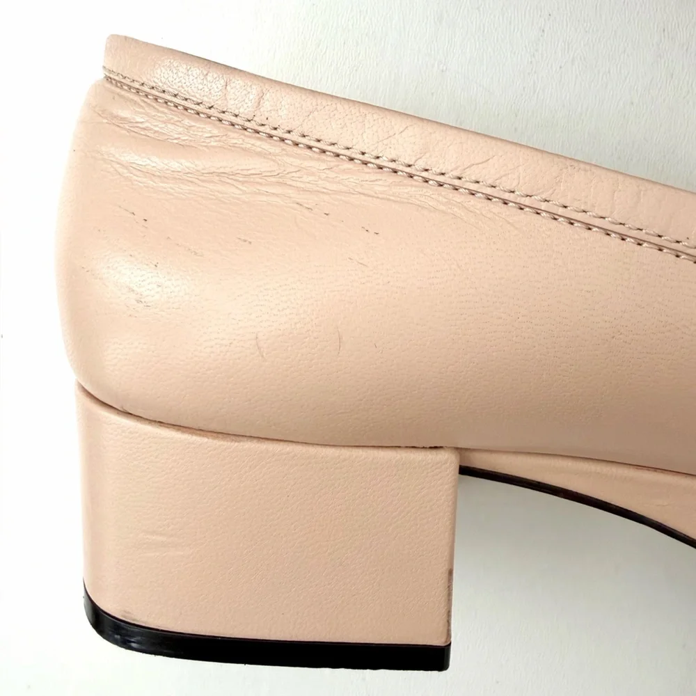 GUCCI || Houdan Blush Leather Horsebit Loafer Pumps Block Heel EU 40.5